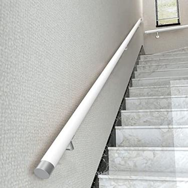 Imagem de Kit de corrimão de escada de madeira antiderrapante para remodelação de escadas, corrimão de montagem na parede com haste de suporte e barras retas, branco 2,6 pés/80 cm