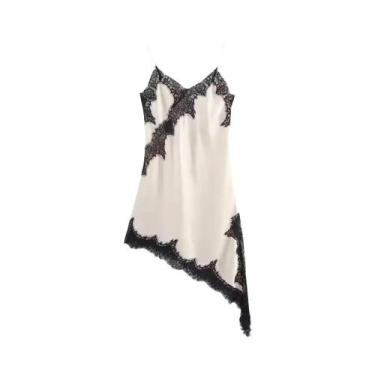 Imagem de Vestido Elegante De Cetim Com Renda Sem Costas Para Mulheres, Patchwor