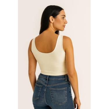 Imagem de Top Cropped Regata Liso Básico Suplex Forro Duplo Cor:PerolaTamanho:G 