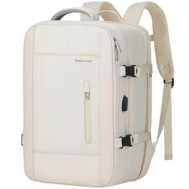 Imagem de Romantic Crown Mochila de Viagem Expansivel Masculina Feminina, Mochila Para Notebook Executiva Impermeável Reforçada Cabo USB, Trabalho, Escola, Viagens (Bege)