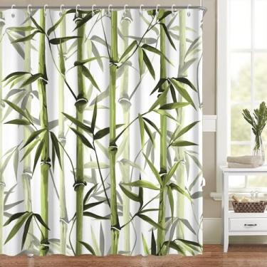 Imagem de Conjunto de cortina de chuveiro de bambu verde pintura de tinta tradicional chinesa decorações de banheiro natureza planta verde folha de bambu cortinas de banho lavável na máquina tecido de poliéster