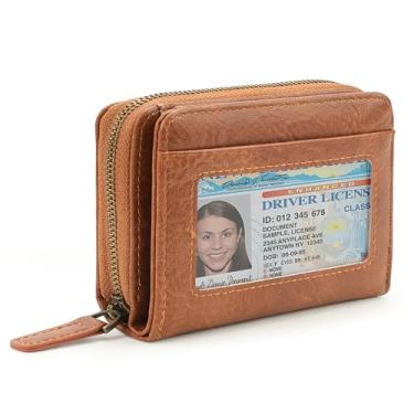 Imagem de Carteira fina feminina pequena de couro com porta-cartão de crédito minimalista com bolso frontal com porta-moedas e bolsas, Marrom, Minimalismo