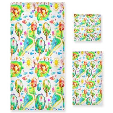 Imagem de xigua Conjunto de toalhas de banheiro com árvores absorventes macias 3 peças toalha de banho toalha de mão toalhas decorativas para banheiro, academia, hotel, praia, piscina