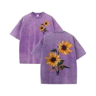 Imagem de Camiseta Feminina De Algodão Macio Com Estampa De Girassol, Casual De 