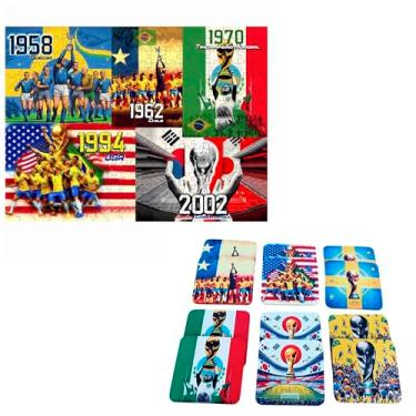 Imagem de Quebra-cabeça Futebol Brasil Campeão das Copas de 60 peças+ Jogo da Memória 6 pares Pentacampeão