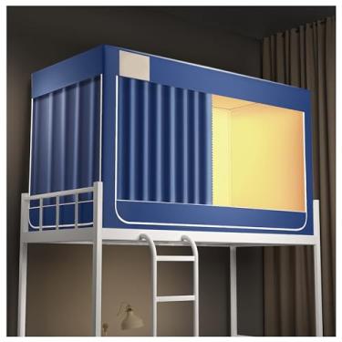 Imagem de Barraca blackout para beliches de solteiro - Cortinas de privacidade de 4 cantos, dossel de moldura de cama elegante, ideal para dormitórios, quartos de crianças e espaços aconchegantes para dormir