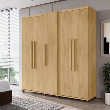 Imagem de Guarda-roupa Casal 5 Portas com Sapateira e 3 Gavetas Interna Munique Cinamomo