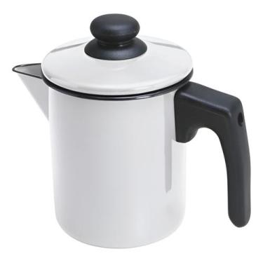 Imagem de Leiteira Bule Esmaltada Ágata 900ml C/Tampa E Bico Branco - Metallouça