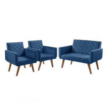 Imagem de Conjunto Anabelle 2 Poltronas De 1 Lugar 1 Poltrona 2 Lugares Braço Unidecor Azul Bic