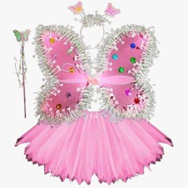 Imagem de Fantasia Borboleta Fada Saia Tule Asa Tiara Varinha Carnaval - Baby Pl