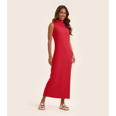 Imagem de Vestido Midi Ribana Canelada Rovitex Vermelho, P, Vermelho