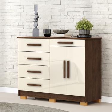 Imagem de Cômoda Quarto 122cm com 2 Portas Sapateira Vitória Imbuia/Champanhe V01 - D'Rossi