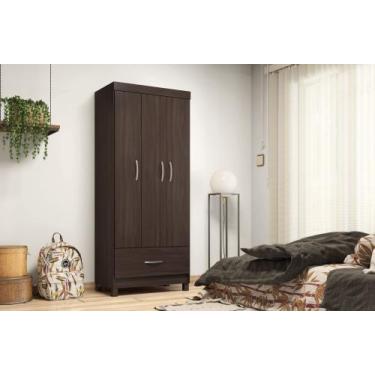 Imagem de Guarda-Roupa Prince 3 Portas 1 Gaveta em MDP com Cabideiro Café Touch 