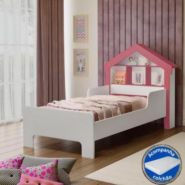 Imagem de Cama Infantil Solteiro Casinha Nicho Com Colchão Proteção Lateral - Mó