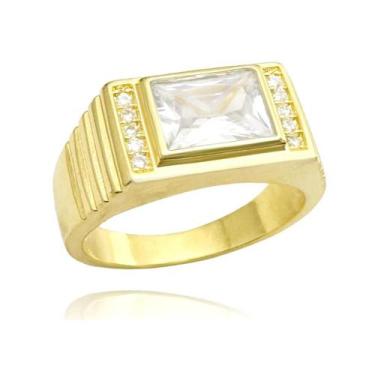 Imagem de Anel Masculino de Ouro 18k de Pedra Branca Cravejado em Zircônia Banha