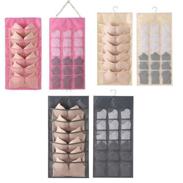 Imagem de Organizador De Roupa Dupla Face 24 Bolsos Cabide Porta Sutiã