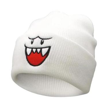 Imagem de Gorro De Inverno Quente Para Homens, Tricotado, Com Rosto Feliz Bordad