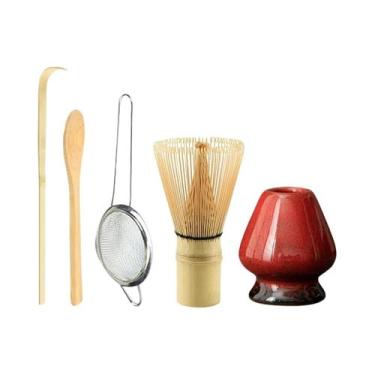 Imagem de Conjunto De Chá De Bambu 4/5 Peças: Batedor De Matcha, Colher, Peneira