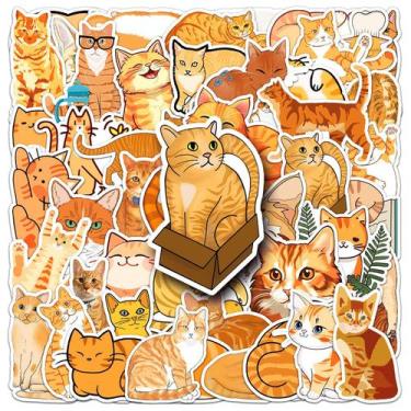 Imagem de Adesivos 50 unidades/lote de vinil Orange Cat à prova d'água Graffiti 