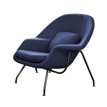 Imagem de Poltrona Womb Chair sem Puff Base Preta Linho Azul