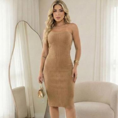 Imagem de Vestido Midi Tricot Modal sem alça - Vitrine Collection, Caramelo, U