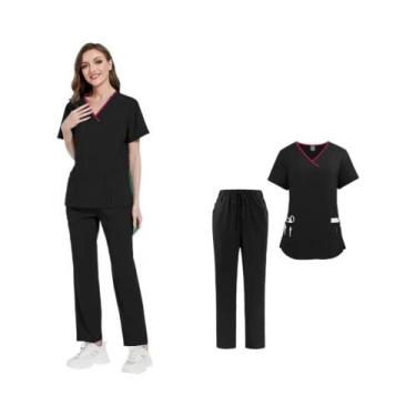 Imagem de Conjunto De Uniforme De Enfermagem Feminino Leve E Fino Com Manga Curt