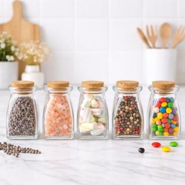 Imagem de Kit 5 Potes Vidro 120ml Tampa Rolha Pote Decorativo Lembrancinha Festa