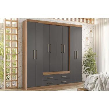 Imagem de Guarda Roupa Casal Nápoles 8 Portas de Abrir 4 Gavetas MDF-MDP Jatoba-grafitte Santos A...