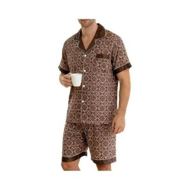 Imagem de Conjunto De Pijama Masculino Com Estampa Xadrez, Manga Curta, Top Com 