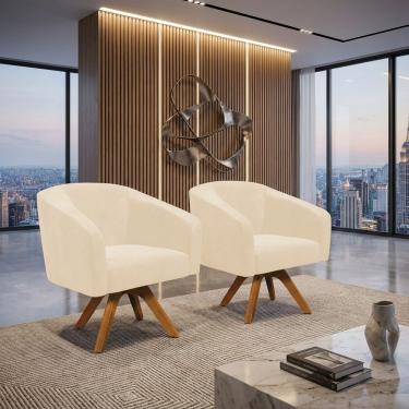 Imagem de Poltrona Decorativa Kit 2 Stella Giratória Couro Sintético Marrom D'Rossi