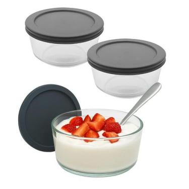 Imagem de Conjunto De 2 Pote Vidro Bowl Redondo Com Tampa Hermética Marmita Fit 