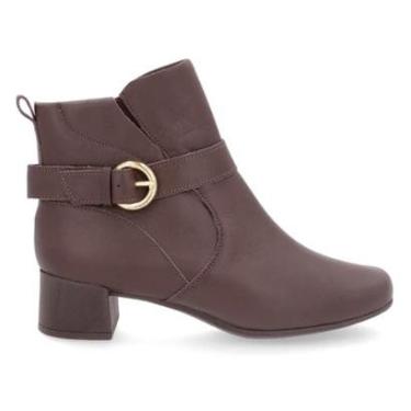 Imagem de Bota Usaflex Feminina Em Couro Salto Bloco Cano Curto Fivela AL1102-Feminino