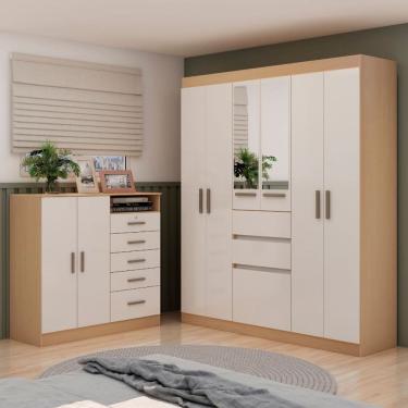 Imagem de Dormitório Casal Roupeiro C/espelho e Cômoda Freijo White Laca