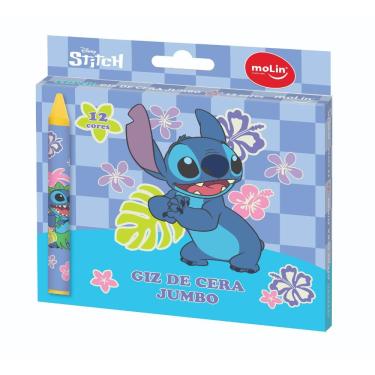 Imagem de Giz de Cera Jumbo Molin do Brasil Stitch Molin Estampa 2 com 12 Cores Vivas para Desenho Infantil