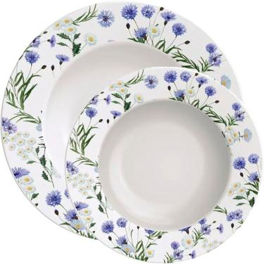 Imagem de Conjunto de Pratos Ana Alice 24 Peças Porcelana Floral Casual para Uso Diário Branco