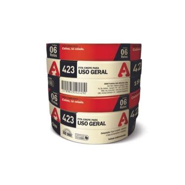 Imagem de Fita Crepe Uso Geral Adere 423 com Aderência para Pintura, Marcação e Empacotamento 18MM X 50M Embalagem 6 Rolos