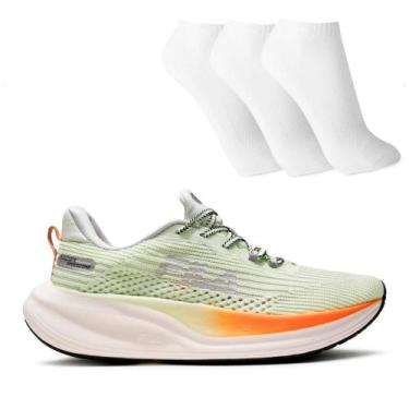 Imagem de Tênis Fila Racer Speedzone Feminino + 3 Pares de Meias, Verde, Laranja