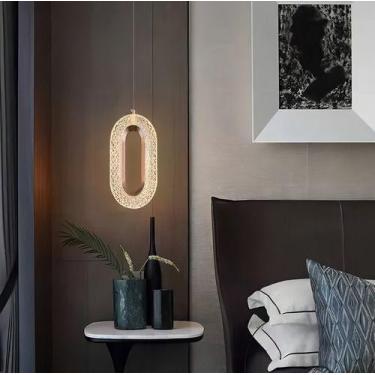 Imagem de Luminaria Pendente LED Cristal Oval Dourado 7W 3 Cores de Luz Bivolt M