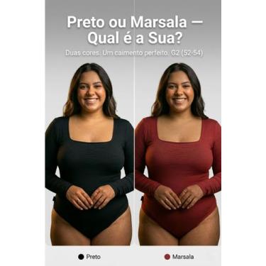 Imagem de Body Plus Size G2 Manga Longa Feminino Decote Quadrado Preto Marsala T