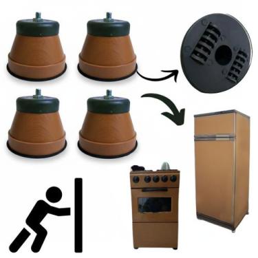 Imagem de Kit 4 Pés Fogão Marrom Geladeira Freezer Rodinhas Universais Suporta 3