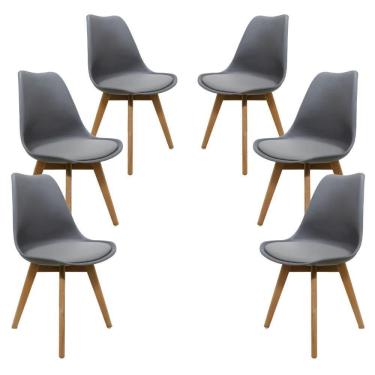 Imagem de 6 Cadeiras Eames Eiffel Wood Leda Saarinen Design Para Mesa De Jantar Sala Cozinha Cinza
