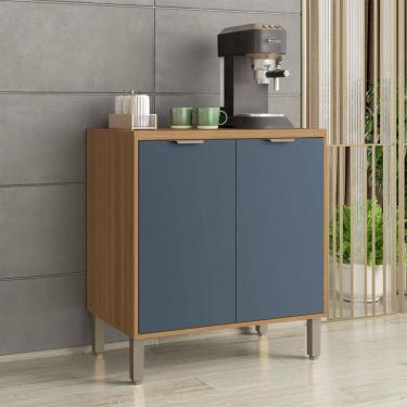 Imagem de Balcão de Cozinha 80 Cm Colors 2 Portas 100% Mdf Freijó/Azul Secreto - Kits Paraná