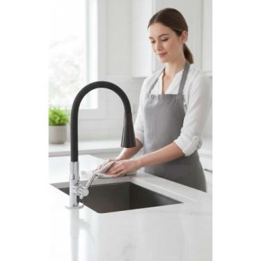 Imagem de Torneira Cozinha Gourmet Flexível Luxo 1/4 Volta Preta - Congratulatio