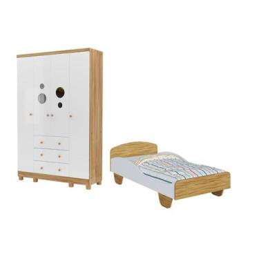 Imagem de Kit Cama Infantil Sol Guarda-Roupa Bebê Bolinha 4 Portas MDF - - Movei