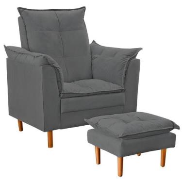 Imagem de Poltrona De Amamentação Com Puff Quarto De Bebê Bia Suede Cor:cinza - 