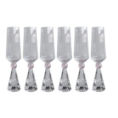 Imagem de Conjunto 6 Taças Diamond Para Champanhe Vidro com Base de Cristal Rosa 305ml BJ0033 BTC