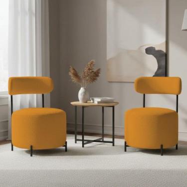 Imagem de Poltrona Sala Decorativa Virgínia Kit 2 Aço Preto Bouclê D03 - D Rossi