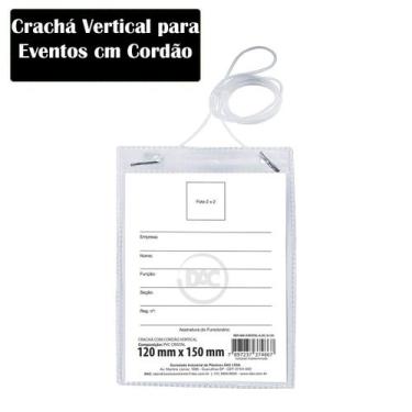 Imagem de Crachá vertical transparente c/ cordão 80x120mm Pacote 50 Unidades - D