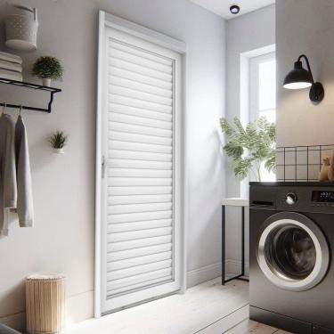 Imagem de Porta de Aluminio Laminada 215x75cm Pratica Vitrolar - Cor: Branco Preto