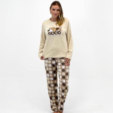 Imagem de Pijama Bene Casa Manga Longa com Calça em Plush, GG, Beagle, Bege